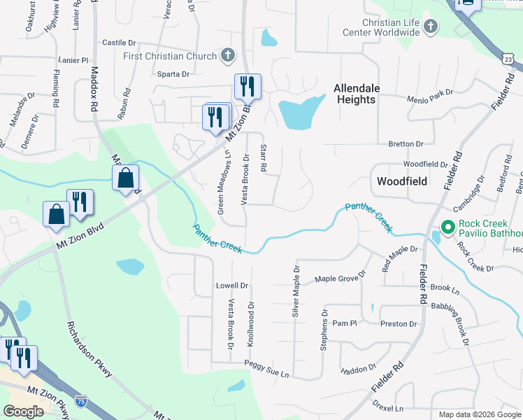 map of restaurants, bars, coffee shops, grocery stores, and more near 6772 Vesta Brook Drive in Morrow