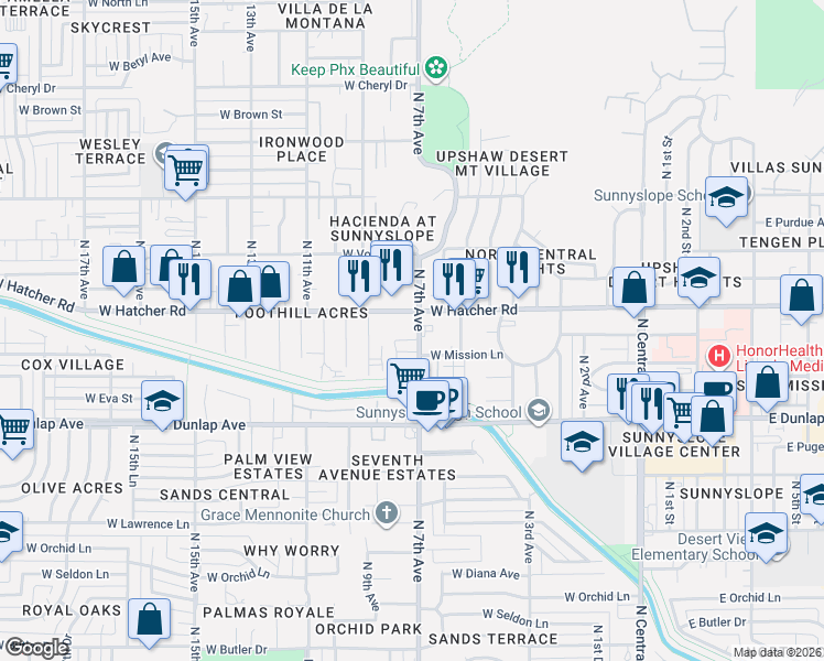 map of restaurants, bars, coffee shops, grocery stores, and more near 826 Mission Lane in Phoenix