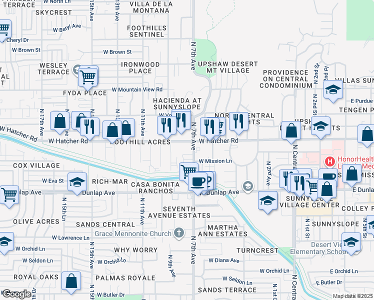 map of restaurants, bars, coffee shops, grocery stores, and more near 826 Mission Lane in Phoenix