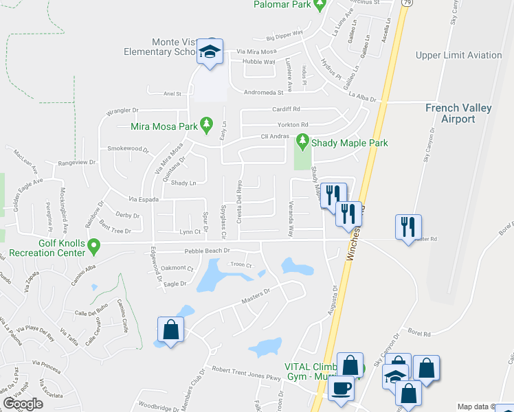 map of restaurants, bars, coffee shops, grocery stores, and more near 29685 Eagle Crest Avenue in Murrieta