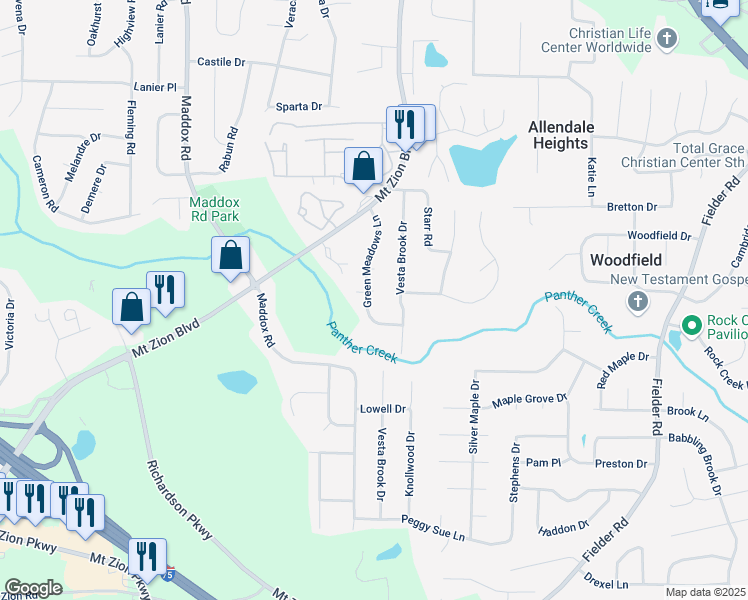 map of restaurants, bars, coffee shops, grocery stores, and more near 6742 Green Meadows Lane in Morrow