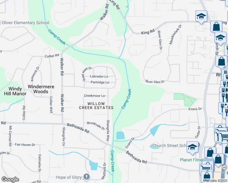 map of restaurants, bars, coffee shops, grocery stores, and more near 6743 Spaniel Ct in Riverdale