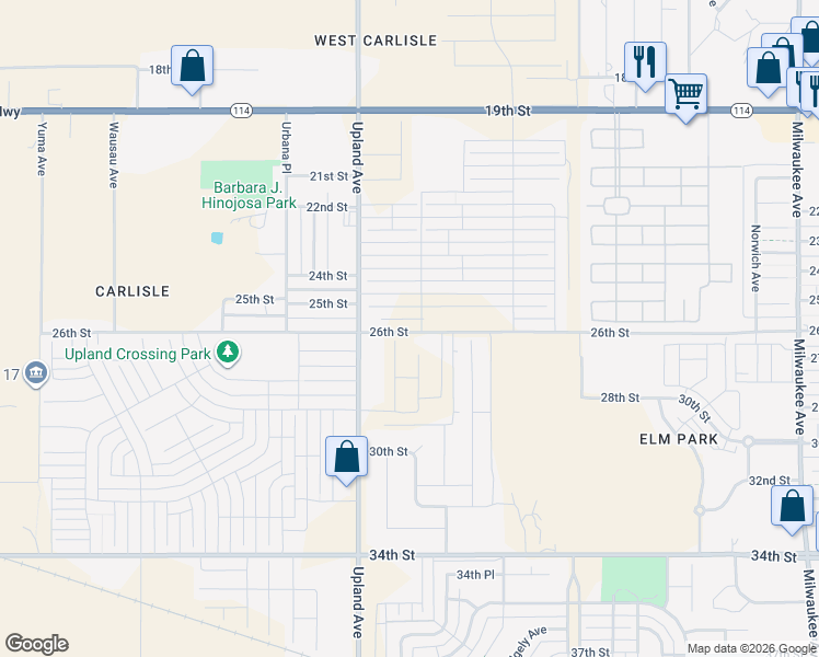 map of restaurants, bars, coffee shops, grocery stores, and more near 7115 26th Street in Lubbock