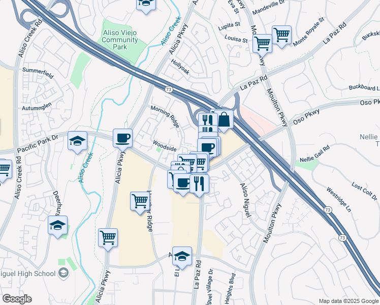 map of restaurants, bars, coffee shops, grocery stores, and more near 16 Abbey Lane in Laguna Hills