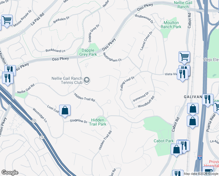 map of restaurants, bars, coffee shops, grocery stores, and more near 25412 Empty Saddle Drive in Laguna Hills