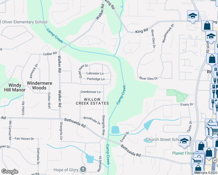 map of restaurants, bars, coffee shops, grocery stores, and more near 6743 Spaniel Court in Riverdale