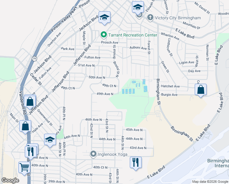 map of restaurants, bars, coffee shops, grocery stores, and more near 4224 48th Avenue North in Birmingham