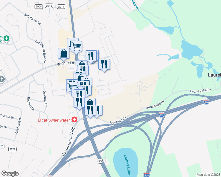 map of restaurants, bars, coffee shops, grocery stores, and more near Stephens Farm Lane in North Augusta