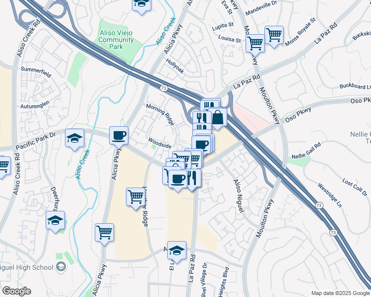 map of restaurants, bars, coffee shops, grocery stores, and more near 16 Abbey Lane in Laguna Hills