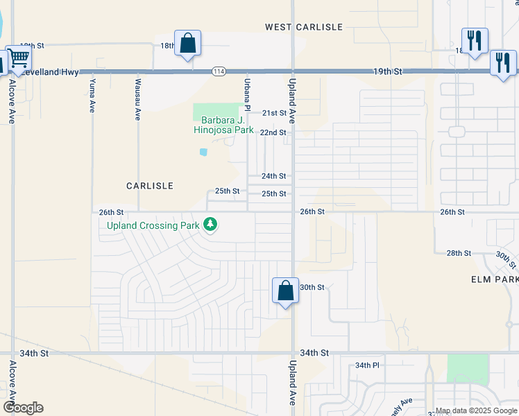 map of restaurants, bars, coffee shops, grocery stores, and more near 7322 26th Street in Lubbock