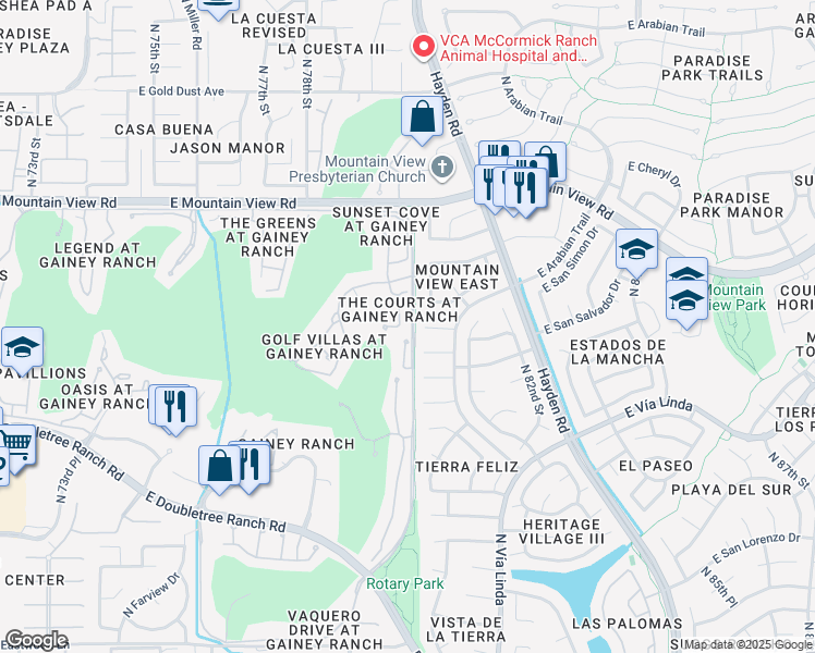 map of restaurants, bars, coffee shops, grocery stores, and more near 9416 North 80th Place in Scottsdale