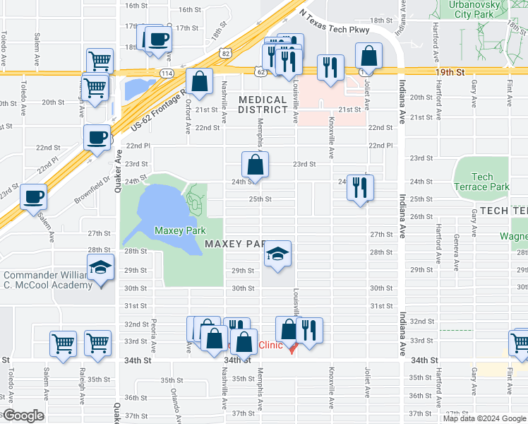 map of restaurants, bars, coffee shops, grocery stores, and more near 3722 26th Street in Lubbock