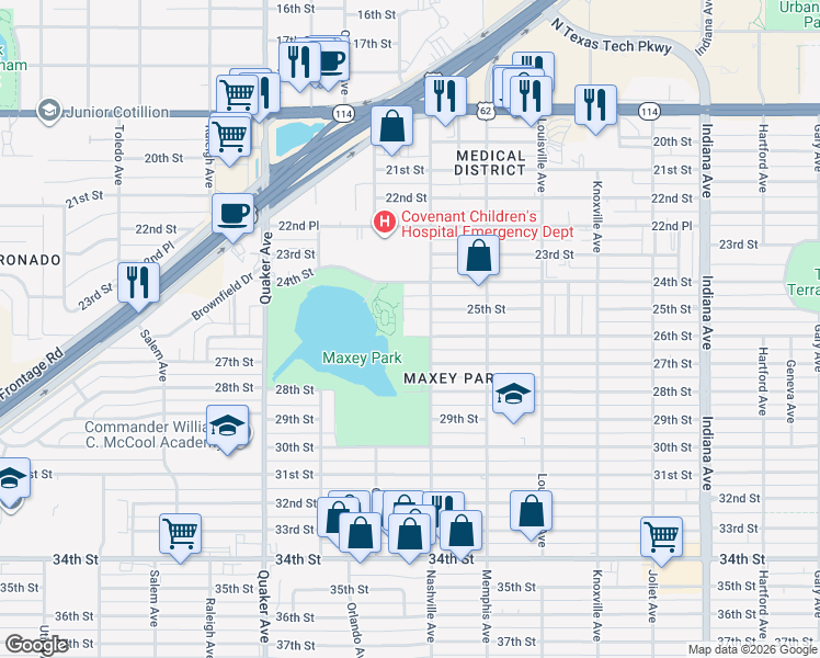 map of restaurants, bars, coffee shops, grocery stores, and more near 4008 26th Street in Lubbock