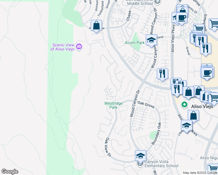 map of restaurants, bars, coffee shops, grocery stores, and more near 51 Vellisimo Drive in Aliso Viejo
