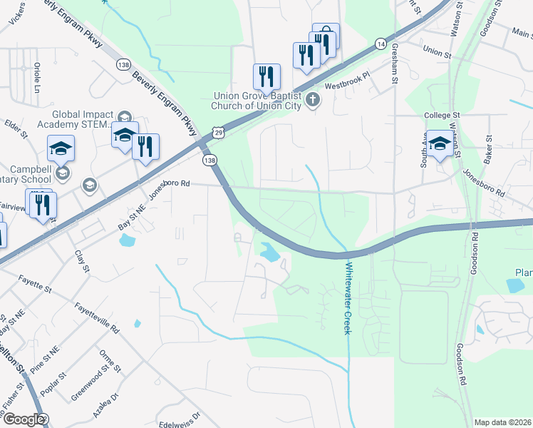 map of restaurants, bars, coffee shops, grocery stores, and more near 4603 Rolling Brook Court in Union City
