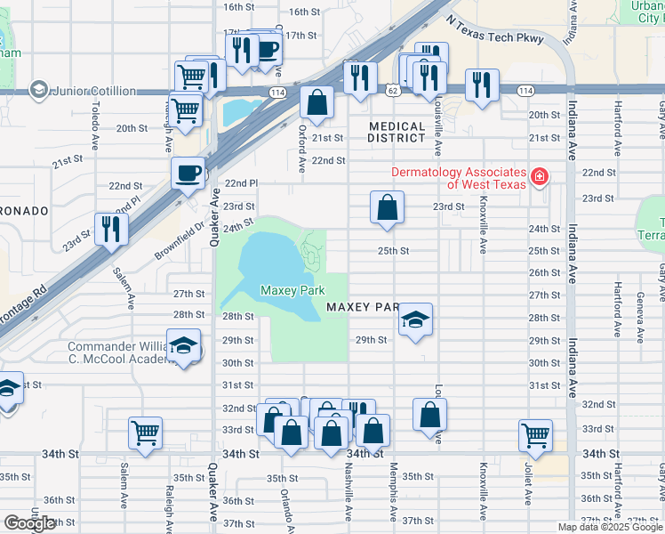 map of restaurants, bars, coffee shops, grocery stores, and more near 4008 25th Street in Lubbock