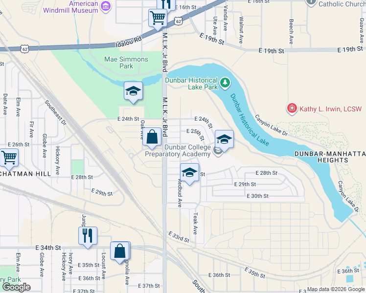 map of restaurants, bars, coffee shops, grocery stores, and more near 1710 East 25th Street in Lubbock