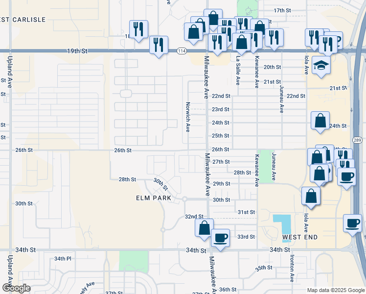 map of restaurants, bars, coffee shops, grocery stores, and more near 6606 26th Street in Lubbock