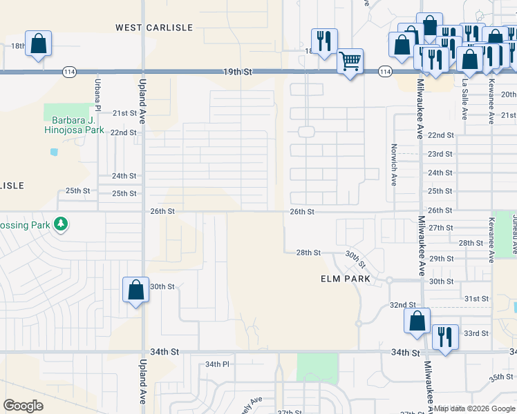 map of restaurants, bars, coffee shops, grocery stores, and more near 6952 26th Street in Lubbock