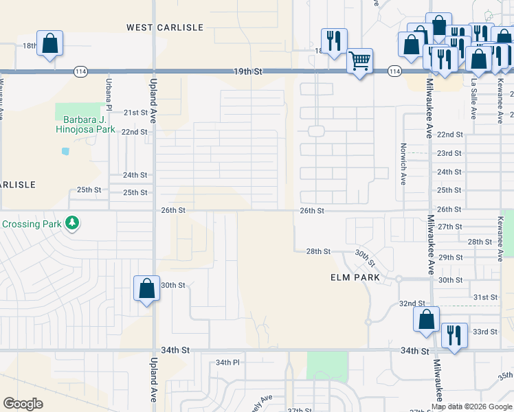 map of restaurants, bars, coffee shops, grocery stores, and more near 6965 24th Street in Lubbock