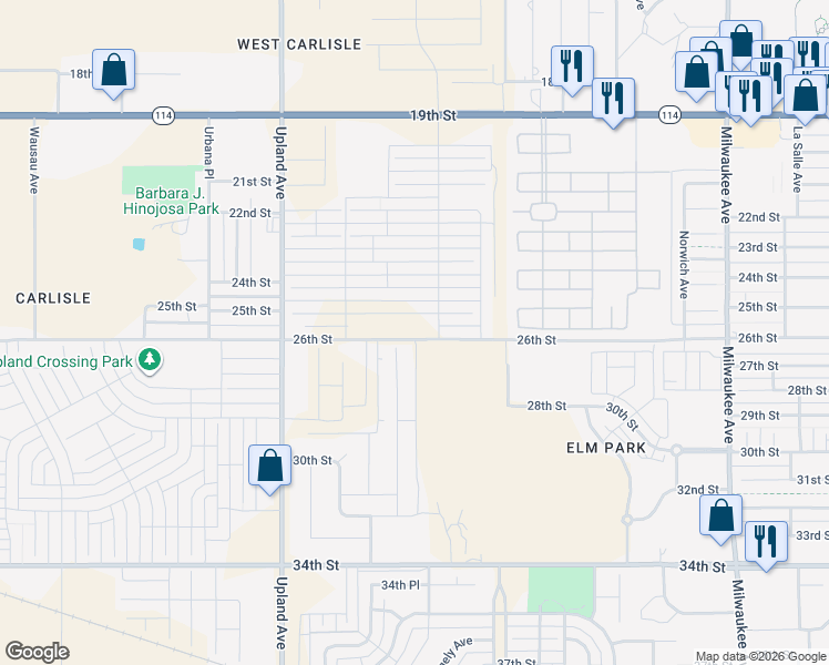 map of restaurants, bars, coffee shops, grocery stores, and more near 7115 26th Street in Lubbock
