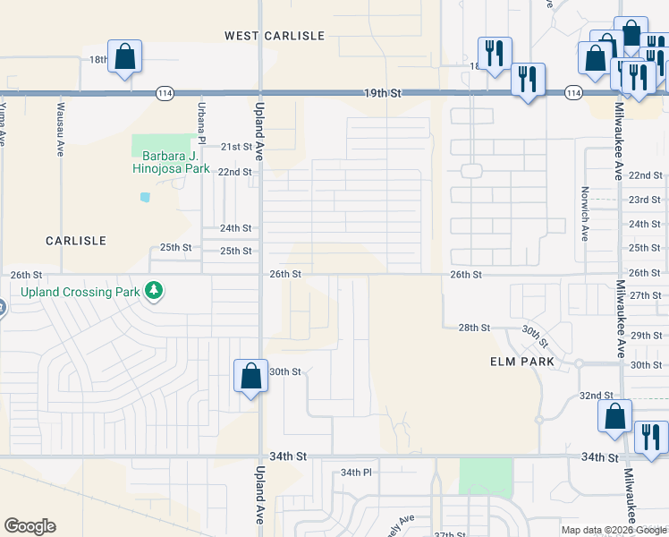 map of restaurants, bars, coffee shops, grocery stores, and more near 7115 26th Street in Lubbock