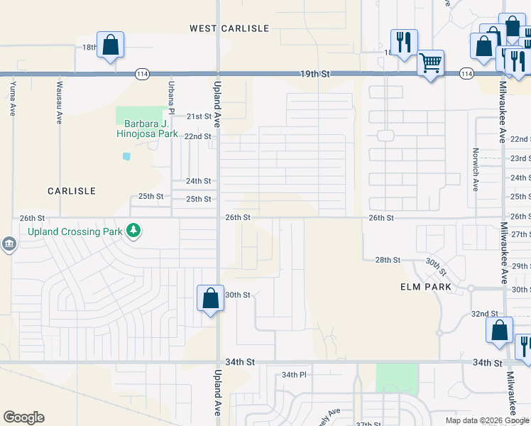 map of restaurants, bars, coffee shops, grocery stores, and more near 7115 26th Street in Lubbock