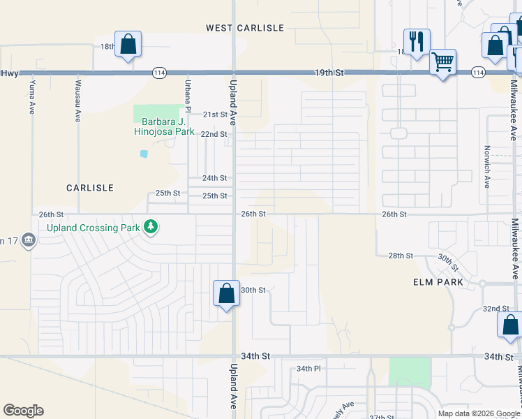 map of restaurants, bars, coffee shops, grocery stores, and more near 7115 26th Street in Lubbock