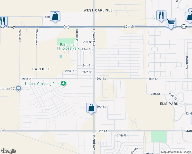 map of restaurants, bars, coffee shops, grocery stores, and more near 7300 25th Street in Lubbock
