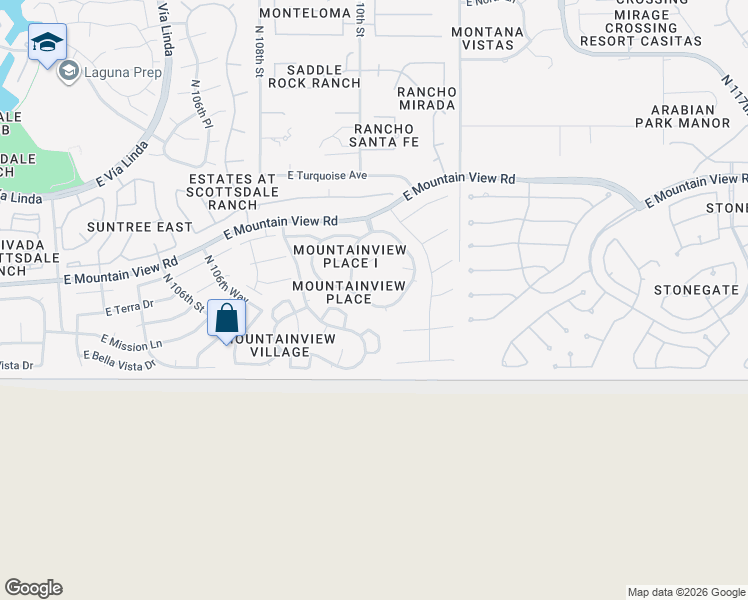 map of restaurants, bars, coffee shops, grocery stores, and more near 9400 North 109th Place in Scottsdale