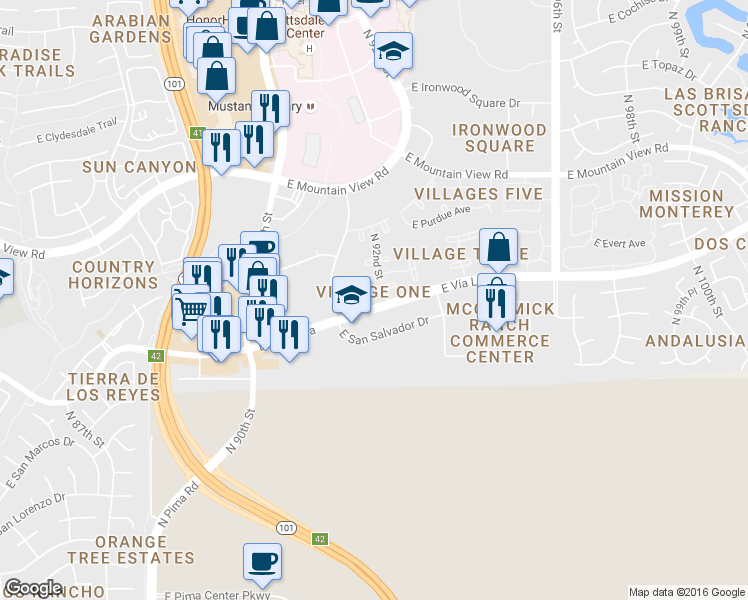 map of restaurants, bars, coffee shops, grocery stores, and more near Apartment in Scottsdale