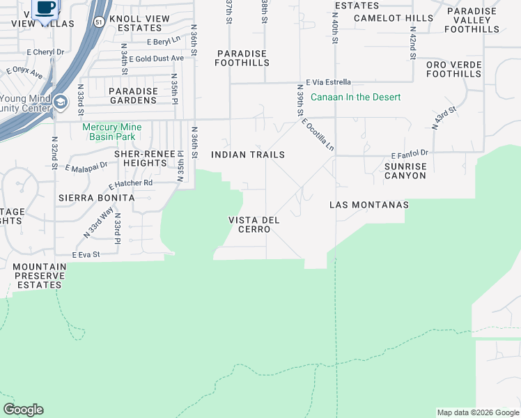 map of restaurants, bars, coffee shops, grocery stores, and more near 3745 East Hatcher Road in Phoenix