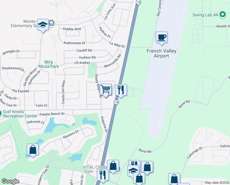 map of restaurants, bars, coffee shops, grocery stores, and more near 37813 Rose Blossom Drive in Murrieta
