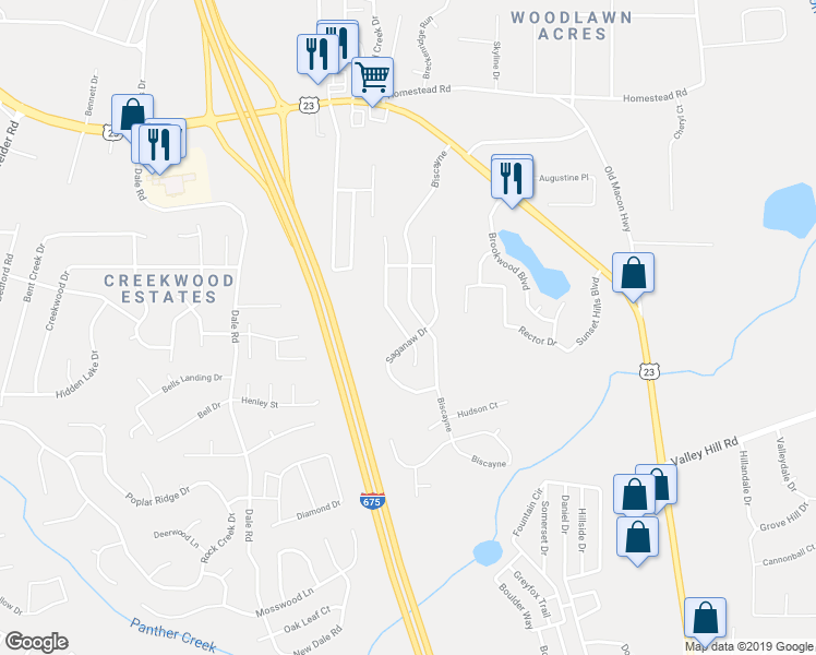 map of restaurants, bars, coffee shops, grocery stores, and more near 6728 Chesepeake Trail in Rex