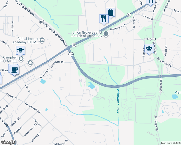 map of restaurants, bars, coffee shops, grocery stores, and more near 4603 Rolling Brook Court in Union City