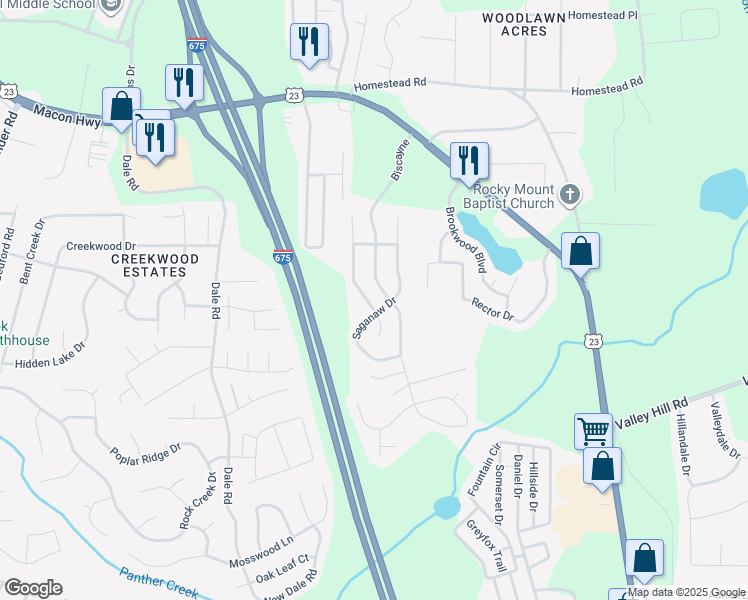 map of restaurants, bars, coffee shops, grocery stores, and more near 6728 Chesepeake Trail in Rex