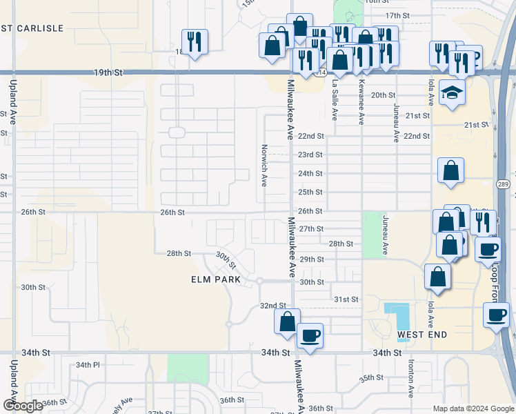 map of restaurants, bars, coffee shops, grocery stores, and more near 6604 26th Street in Lubbock
