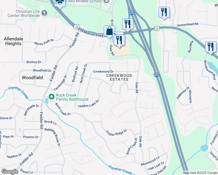 map of restaurants, bars, coffee shops, grocery stores, and more near 3315 Canterbury Trail in Rex