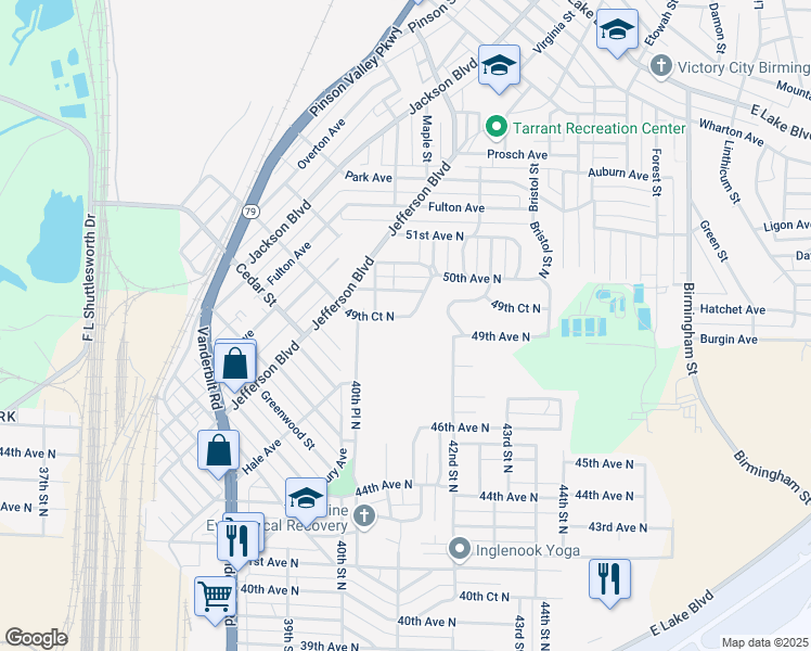 map of restaurants, bars, coffee shops, grocery stores, and more near 4127 49th Court North in Birmingham