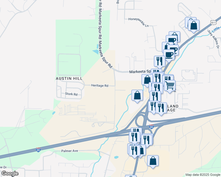 map of restaurants, bars, coffee shops, grocery stores, and more near 1947 Heritage Road in Moody