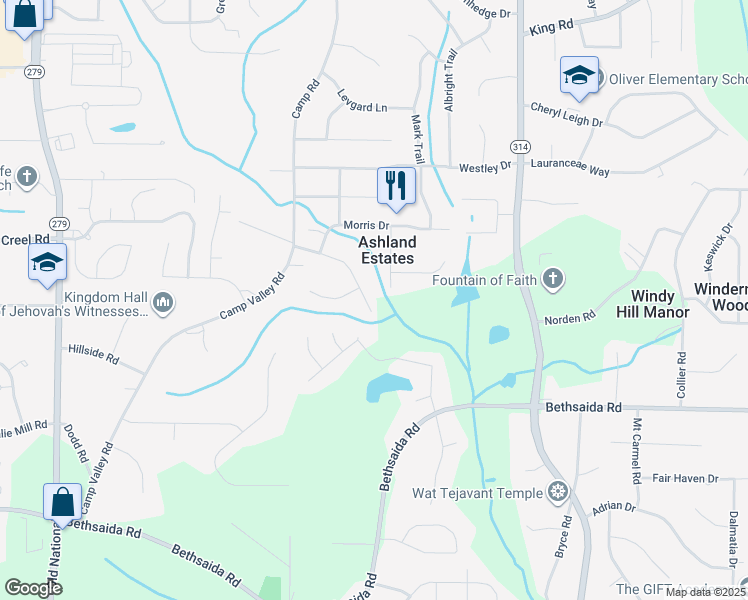 map of restaurants, bars, coffee shops, grocery stores, and more near 6760 Judy Lane in Riverdale