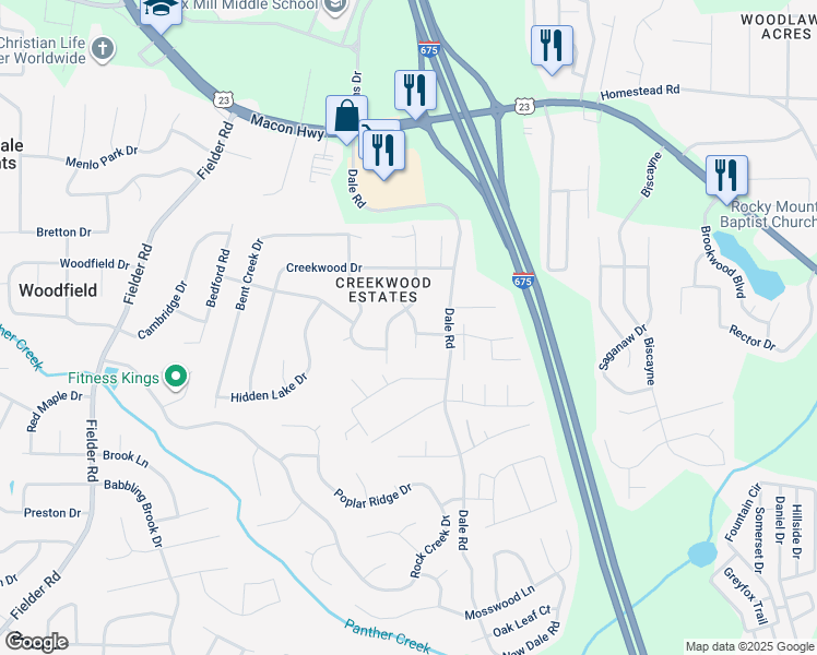 map of restaurants, bars, coffee shops, grocery stores, and more near 6729 Branchview Court in Rex