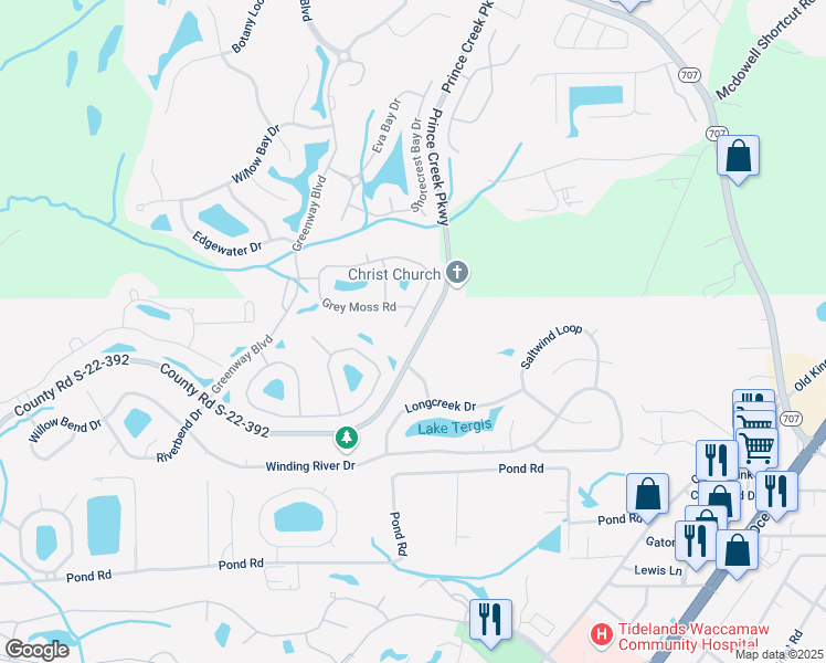 map of restaurants, bars, coffee shops, grocery stores, and more near 24 Springtime Court in Murrells Inlet