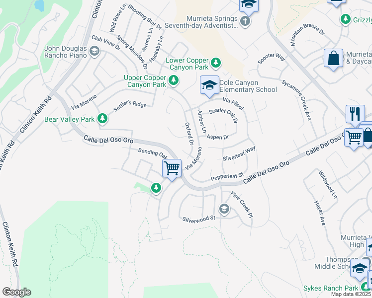 map of restaurants, bars, coffee shops, grocery stores, and more near 23450 Bristol Way in Murrieta