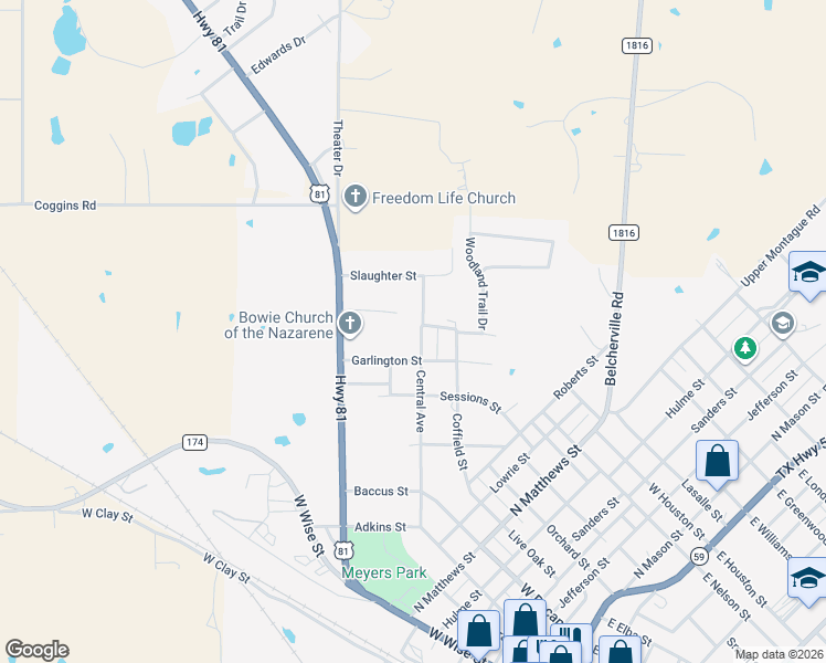 map of restaurants, bars, coffee shops, grocery stores, and more near 1202 Central Avenue in Bowie