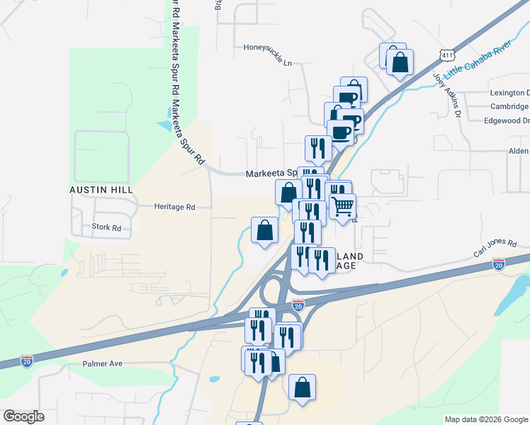 map of restaurants, bars, coffee shops, grocery stores, and more near 905 Markeeta Spur Road in Leeds