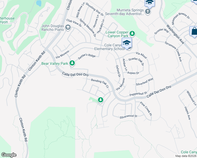 map of restaurants, bars, coffee shops, grocery stores, and more near 23516 Bending Oak Court in Murrieta