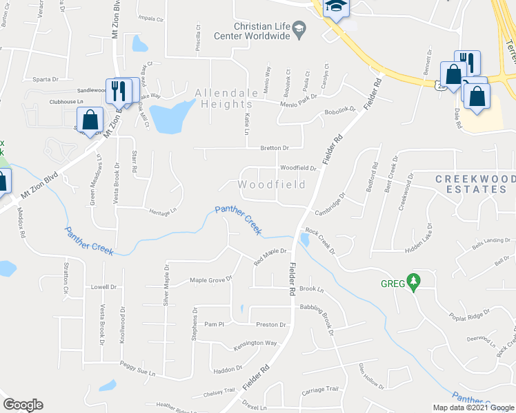 map of restaurants, bars, coffee shops, grocery stores, and more near 2848 Woodfield Drive in Rex