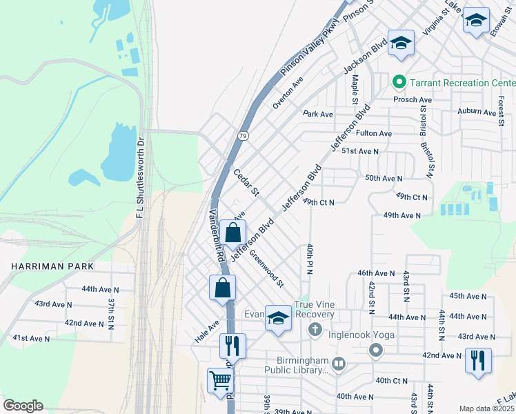 map of restaurants, bars, coffee shops, grocery stores, and more near 704 Bell Avenue in Birmingham