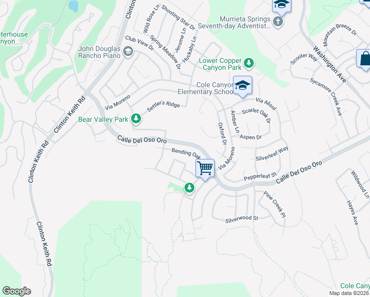 map of restaurants, bars, coffee shops, grocery stores, and more near 23516 Bending Oak Court in Murrieta